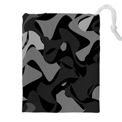 Trippy, Asymmetric Black And White, Paint Splash, Brown, Army Style Camo, Dotted Abstract Pattern Drawstring Pouch (5xl) by Casemiro