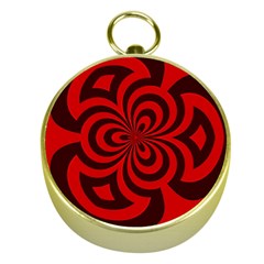 Spiral Abstraction Red, Abstract Curves Pattern, Mandala Style Gold Compasses by Casemiro