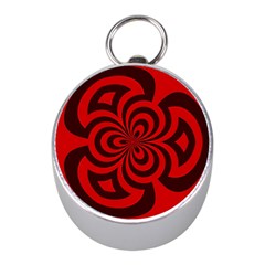 Spiral Abstraction Red, Abstract Curves Pattern, Mandala Style Mini Silver Compasses by Casemiro