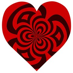 Spiral Abstraction Red, Abstract Curves Pattern, Mandala Style Wooden Puzzle Heart by Casemiro