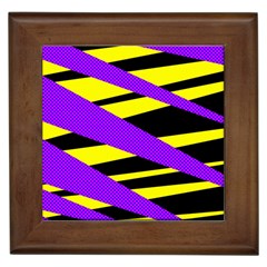 Abstract Triangles, Three Color Dotted Pattern, Purple, Yellow, Black In Saturated Colors Framed Tile by Casemiro