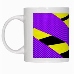 Abstract Triangles, Three Color Dotted Pattern, Purple, Yellow, Black In Saturated Colors White Mugs by Casemiro