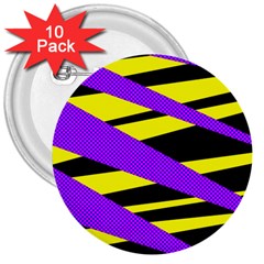 Abstract Triangles, Three Color Dotted Pattern, Purple, Yellow, Black In Saturated Colors 3  Buttons (10 Pack)  by Casemiro