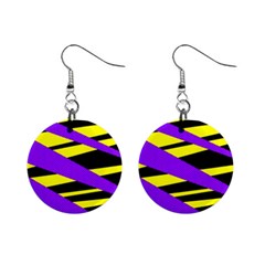 Abstract Triangles, Three Color Dotted Pattern, Purple, Yellow, Black In Saturated Colors Mini Button Earrings by Casemiro