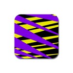 Abstract triangles, three color dotted pattern, purple, yellow, black in saturated colors Rubber Square Coaster (4 pack)  Front