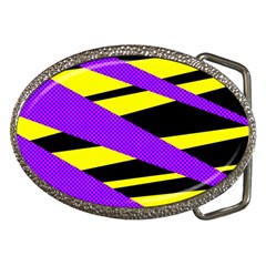 Abstract Triangles, Three Color Dotted Pattern, Purple, Yellow, Black In Saturated Colors Belt Buckles by Casemiro