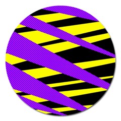 Abstract Triangles, Three Color Dotted Pattern, Purple, Yellow, Black In Saturated Colors Magnet 5  (round) by Casemiro