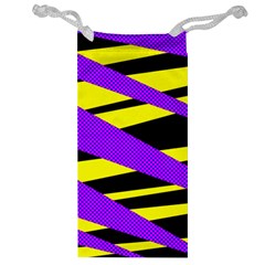 Abstract Triangles, Three Color Dotted Pattern, Purple, Yellow, Black In Saturated Colors Jewelry Bag by Casemiro