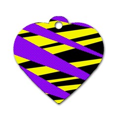 Abstract Triangles, Three Color Dotted Pattern, Purple, Yellow, Black In Saturated Colors Dog Tag Heart (one Side) by Casemiro