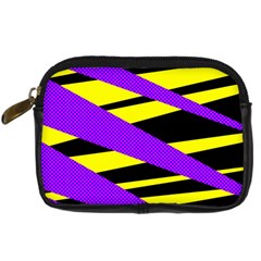 Abstract Triangles, Three Color Dotted Pattern, Purple, Yellow, Black In Saturated Colors Digital Camera Leather Case by Casemiro