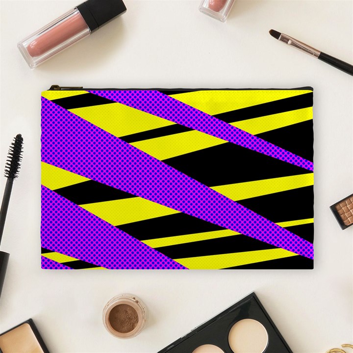 Abstract triangles, three color dotted pattern, purple, yellow, black in saturated colors Cosmetic Bag (Large)