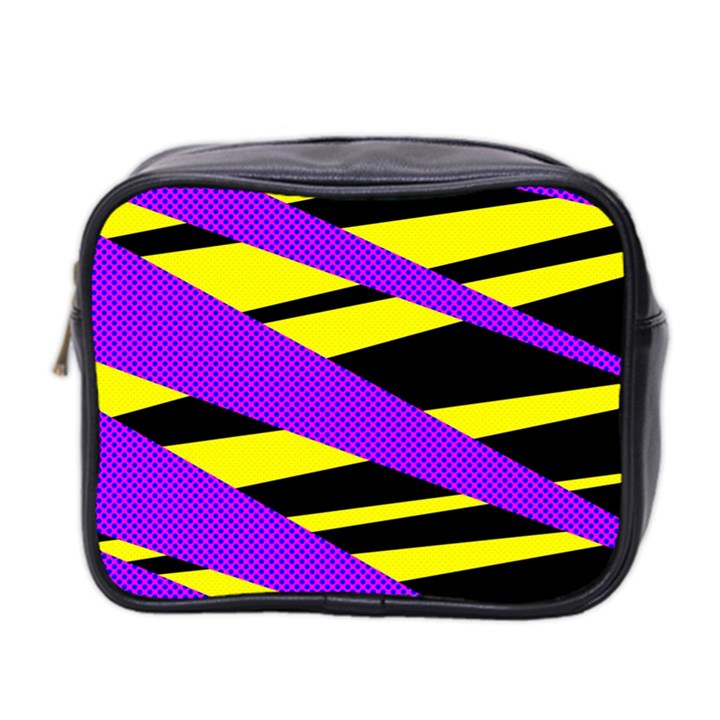 Abstract triangles, three color dotted pattern, purple, yellow, black in saturated colors Mini Toiletries Bag (Two Sides)