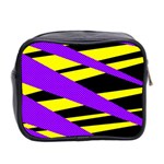 Abstract triangles, three color dotted pattern, purple, yellow, black in saturated colors Mini Toiletries Bag (Two Sides) Back