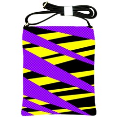 Abstract Triangles, Three Color Dotted Pattern, Purple, Yellow, Black In Saturated Colors Shoulder Sling Bag by Casemiro