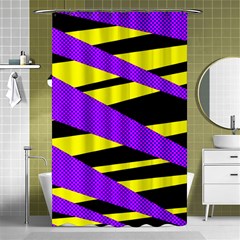 Abstract Triangles, Three Color Dotted Pattern, Purple, Yellow, Black In Saturated Colors Shower Curtain 48  X 72  (small)  by Casemiro