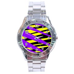 Abstract Triangles, Three Color Dotted Pattern, Purple, Yellow, Black In Saturated Colors Stainless Steel Analogue Watch by Casemiro