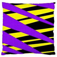 Abstract Triangles, Three Color Dotted Pattern, Purple, Yellow, Black In Saturated Colors Large Cushion Case (two Sides) by Casemiro