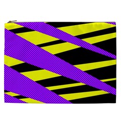 Abstract Triangles, Three Color Dotted Pattern, Purple, Yellow, Black In Saturated Colors Cosmetic Bag (xxl) by Casemiro