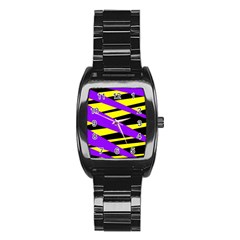 Abstract Triangles, Three Color Dotted Pattern, Purple, Yellow, Black In Saturated Colors Stainless Steel Barrel Watch by Casemiro