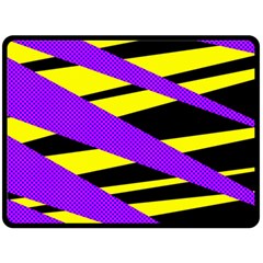 Abstract Triangles, Three Color Dotted Pattern, Purple, Yellow, Black In Saturated Colors Double Sided Fleece Blanket (large)  by Casemiro