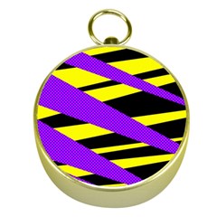 Abstract Triangles, Three Color Dotted Pattern, Purple, Yellow, Black In Saturated Colors Gold Compasses by Casemiro