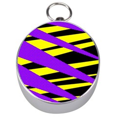 Abstract Triangles, Three Color Dotted Pattern, Purple, Yellow, Black In Saturated Colors Silver Compasses by Casemiro