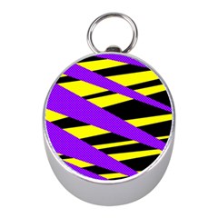 Abstract Triangles, Three Color Dotted Pattern, Purple, Yellow, Black In Saturated Colors Mini Silver Compasses by Casemiro