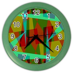 Rainbow Colors Palette Mix, Abstract Triangles, Asymmetric Pattern Color Wall Clock by Casemiro