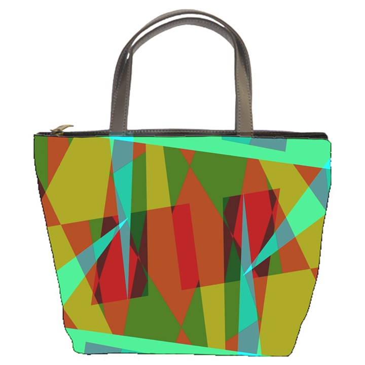 Rainbow colors palette mix, abstract triangles, asymmetric pattern Bucket Bag