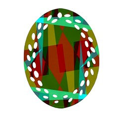 Rainbow Colors Palette Mix, Abstract Triangles, Asymmetric Pattern Oval Filigree Ornament (two Sides) by Casemiro