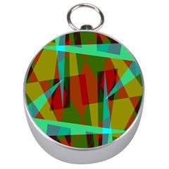 Rainbow Colors Palette Mix, Abstract Triangles, Asymmetric Pattern Silver Compasses by Casemiro