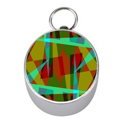 Rainbow Colors Palette Mix, Abstract Triangles, Asymmetric Pattern Mini Silver Compasses by Casemiro