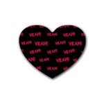 Yeah Word Motif Print Pattern Rubber Coaster (Heart)  Front