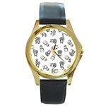 Cute Seamless Pattern With Koala panda Bear Round Gold Metal Watch Front