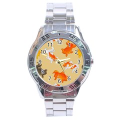 Gold Fish Seamless Pattern Background Stainless Steel Analogue Watch by Amaryn4rt