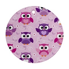 Seamless Cute Colourfull Owl Kids Pattern Ornament (round) by Amaryn4rt