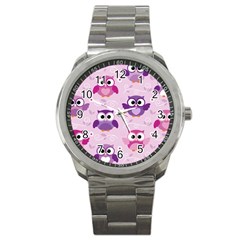 Seamless Cute Colourfull Owl Kids Pattern Sport Metal Watch by Amaryn4rt