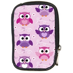 Seamless Cute Colourfull Owl Kids Pattern Compact Camera Leather Case by Amaryn4rt