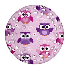 Seamless Cute Colourfull Owl Kids Pattern Ornament (round Filigree) by Amaryn4rt