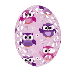 Seamless Cute Colourfull Owl Kids Pattern Ornament (oval Filigree) by Amaryn4rt