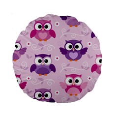 Seamless Cute Colourfull Owl Kids Pattern Standard 15  Premium Round Cushions by Amaryn4rt