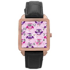 Seamless Cute Colourfull Owl Kids Pattern Rose Gold Leather Watch  by Amaryn4rt