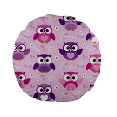 Seamless Cute Colourfull Owl Kids Pattern Standard 15  Premium Flano Round Cushions by Amaryn4rt