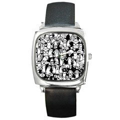 Graffiti Spray Can Characters Seamless Pattern Square Metal Watch by Amaryn4rt