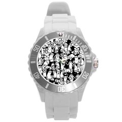 Graffiti Spray Can Characters Seamless Pattern Round Plastic Sport Watch (l) by Amaryn4rt