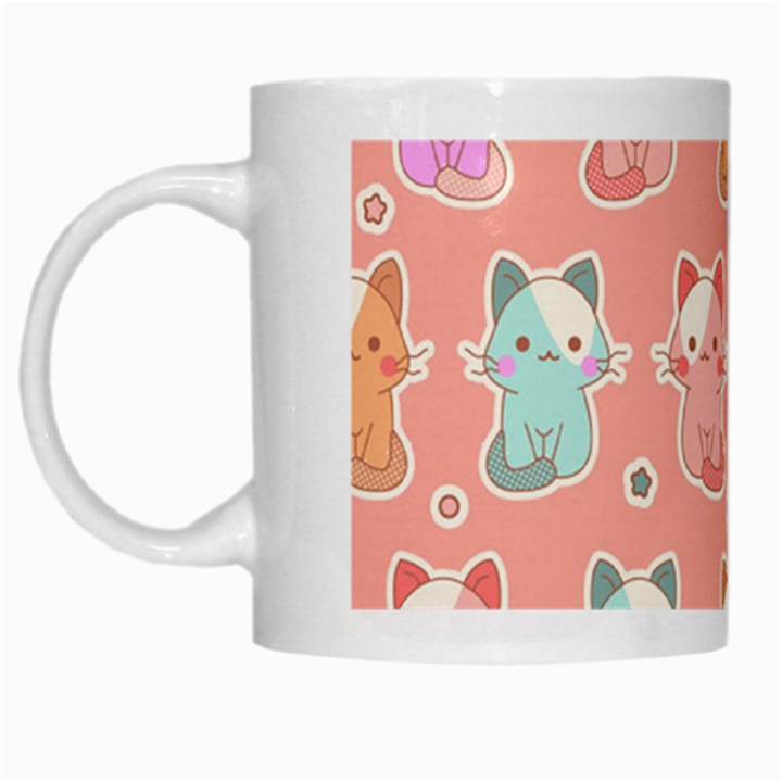 Cute Kawaii Kittens Seamless Pattern White Mugs