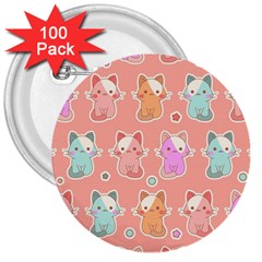 Cute Kawaii Kittens Seamless Pattern 3  Buttons (100 Pack)  by Amaryn4rt