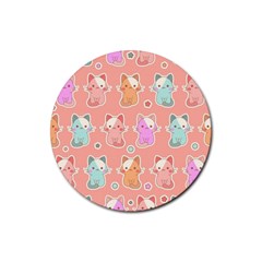 Cute Kawaii Kittens Seamless Pattern Rubber Round Coaster (4 Pack)  by Amaryn4rt