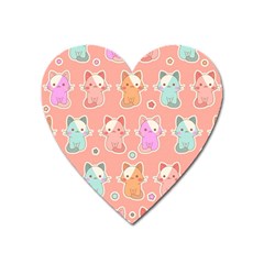 Cute Kawaii Kittens Seamless Pattern Heart Magnet by Amaryn4rt