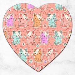 Cute Kawaii Kittens Seamless Pattern Jigsaw Puzzle (heart) by Amaryn4rt